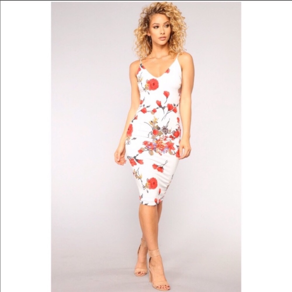 White floral bodycon midi dress
